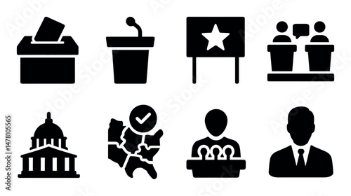 Political symbols and icons: voting, debate, government, election