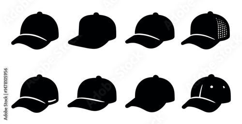 Silhouette collection of baseball caps with different designs