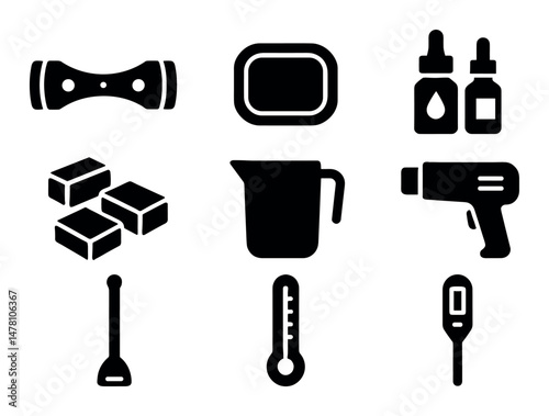 Set of kitchen and cooking tools icons in black silhouette style
