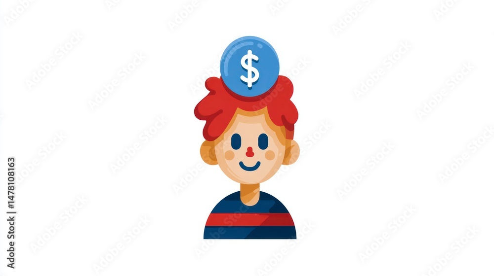 A cartoon character with a dollar sign on their head symbolizing financial success and wealth A cartoon character with a dollar sign on their head symbolizing financial success and wealth