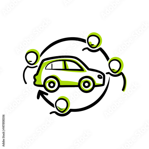 Vector illustration of carsharing concept with human figures  