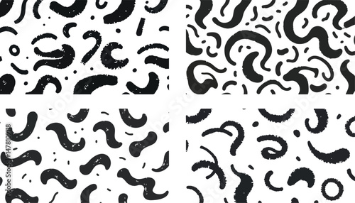 Abstract Grid Layout Featuring Colorful Doodles and Freehand Hand-Drawn Vector Elements for Creative Design