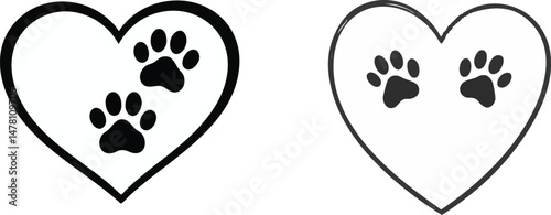 Simple Modern Freehand Doodle Design with Black Heart, Paw Prints, and Soft Pastel Colors