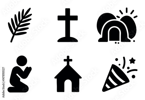 Easter symbols: religious icons including cross and church