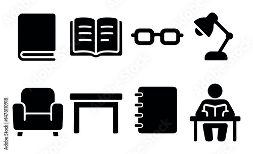 Education and study icons set – solid, filled, silhouette, isolated learning symbols