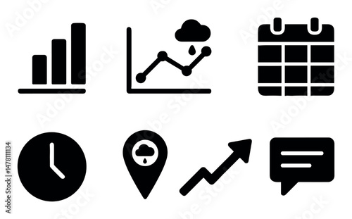 Business and productivity icons set – filled, solid, isolated office management symbols