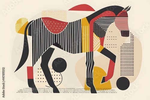horse geometric abstract minimalism modern art stylized animal graphic design colorful shapes bold lines vector art illustration with symmetry