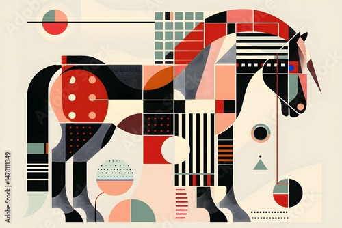 horse geometric abstract minimalism modern art stylized animal graphic design colorful shapes bold lines vector art illustration with symmetry