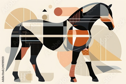 horse geometric abstract minimalism modern art stylized animal graphic design colorful shapes bold lines vector art illustration with symmetry