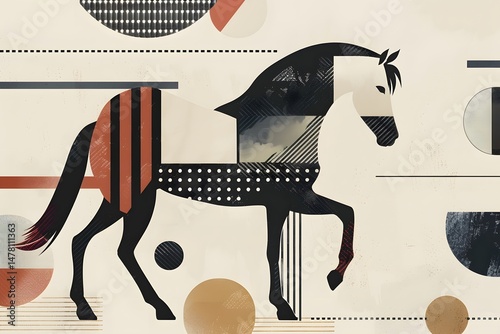 horse geometric abstract minimalism modern art stylized animal graphic design colorful shapes bold lines vector art illustration with symmetry