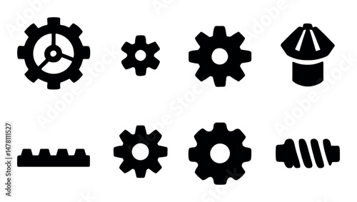 Collection of various industrial gear and mechanical component silhouettes