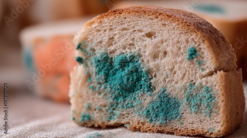 Moldy Bread A Visual Representation of Food Spoilage and Unsafety with Bread Slices and Blue Mold