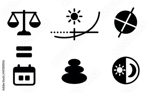 Minimalist black icon set featuring balance and nature symbols