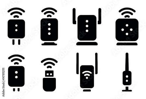 Wireless router and usb icons: communication and connectivity symbols