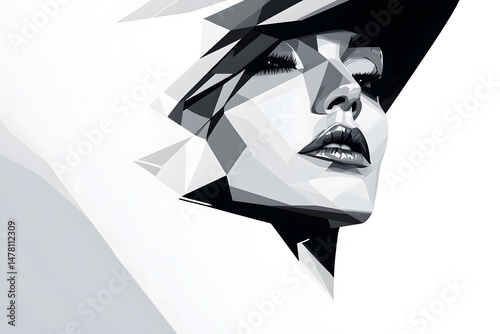 woman geometric abstract portrait black and white modern art minimalism vector art angular shapes stylized face graphic design contemporary beauty