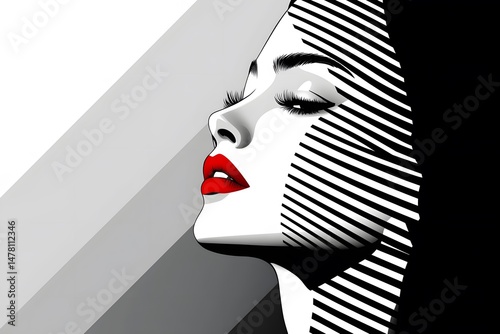 woman geometric abstract portrait black and white modern art minimalism vector art angular shapes stylized face graphic design contemporary beauty