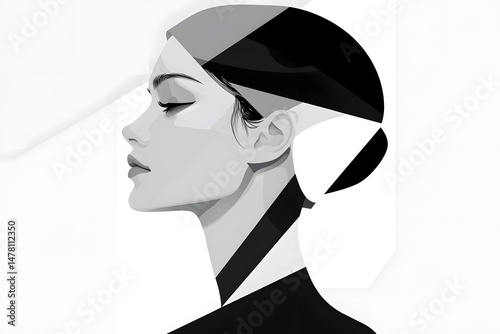 woman geometric abstract portrait black and white modern art minimalism vector art angular shapes stylized face graphic design contemporary beauty