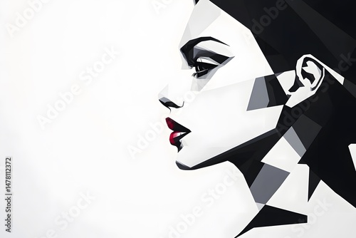 woman geometric abstract portrait black and white modern art minimalism vector art angular shapes stylized face graphic design contemporary beauty