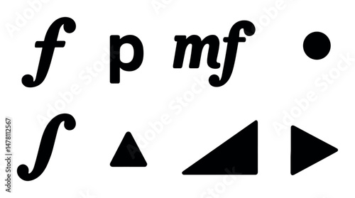 Music dynamics and symbols: forte, piano, mezzo, crescendo