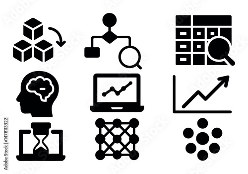 Data science icons: graphs, algorithms, ai tools and charts
