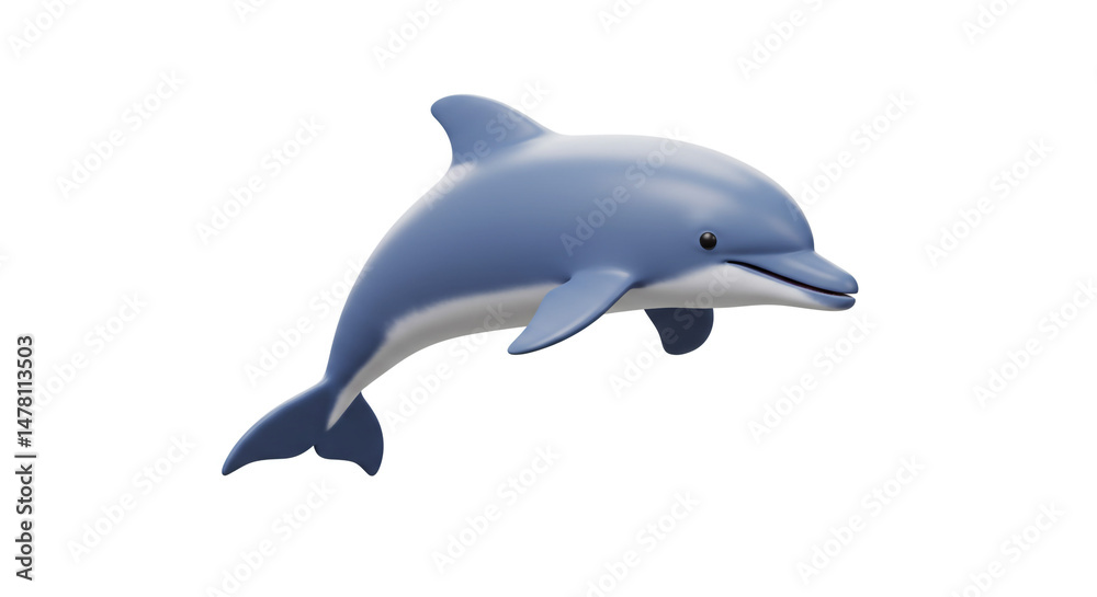 Fototapeta premium Playful dolphin leaping isolated on white background 3D render cute marine mammal ocean wildlife