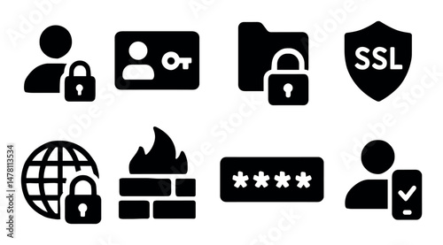 Icons representing internet security and data protection concepts