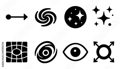Space exploration icons set – solid, silhouette, isolated celestial graphic designs