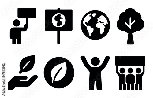 Environmental awareness icons: nature, earth, conservation signs