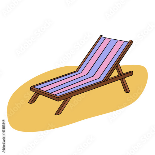 Beach chair on sand. Summer outdoor furniture for relaxation. Hand drawn element collections 