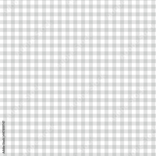 White and gray gingham seamless pattern with minimal and clean checkered grid for neutral textiles and backgrounds