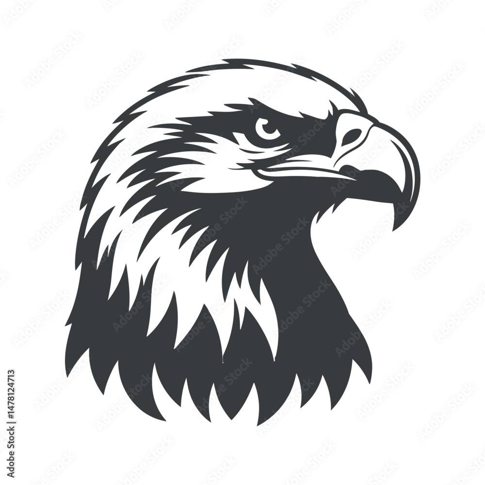 Fototapeta premium Majestic Eagle Head Profile Vector Illustration Black and White Graphic Design