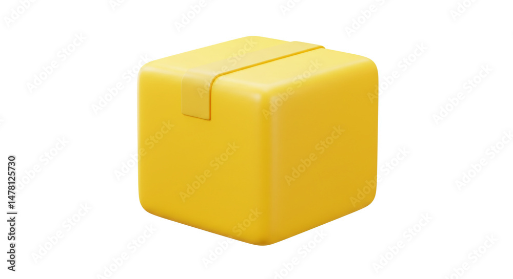 Fototapeta premium Bright yellow cube package ready for shipping simple 3D render clean background