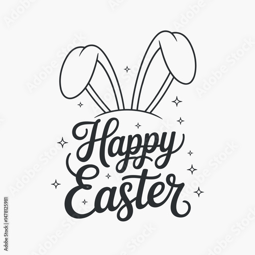 Happy Easter greeting card design with bunny ears and stylish lettering