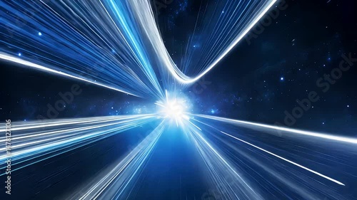 Hyperspace Warp Tunnel with Blue Light Streaks in Outer Space