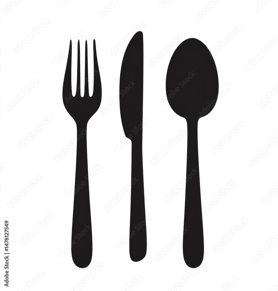 Silhouette Cutlery: Elegant Black Fork, Knife, Spoon Silhouette Cutlery: Elegant Black Fork, Knife, Spoon