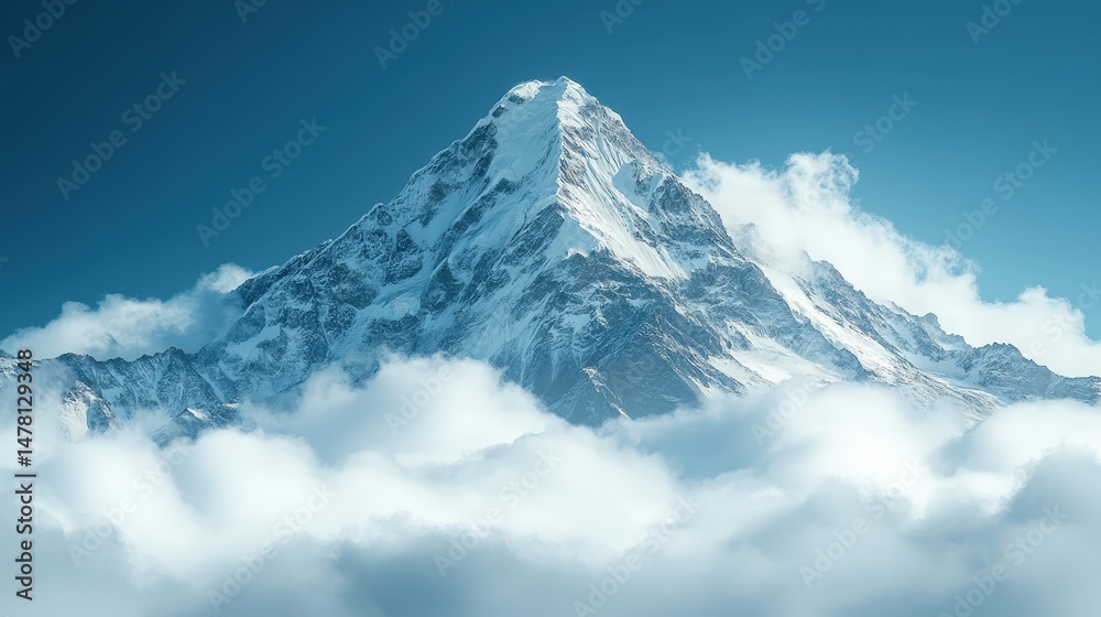 Obraz premium Snowy mountain peak above a sea of clouds.