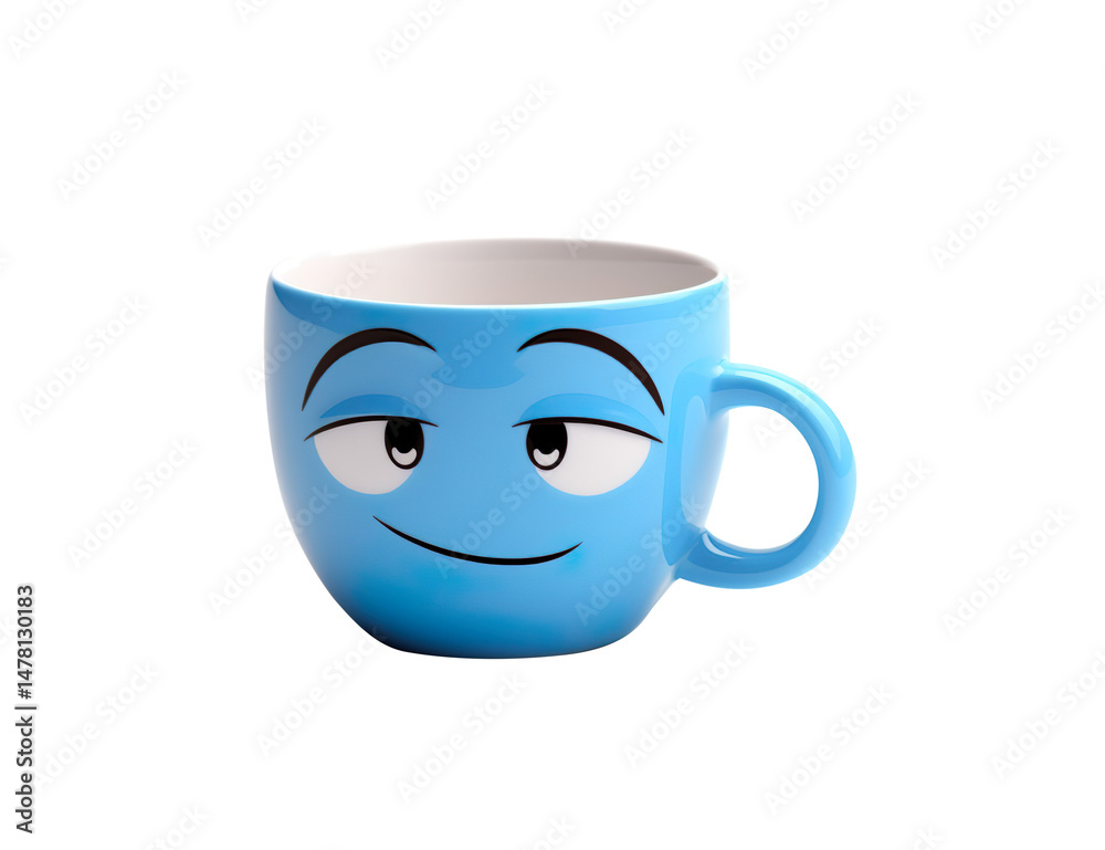 3D Mug with Mischievous Face and Pink Liquid on a Transparent Background 3D Mug with Mischievous Face and Pink Liquid on a Transparent Background