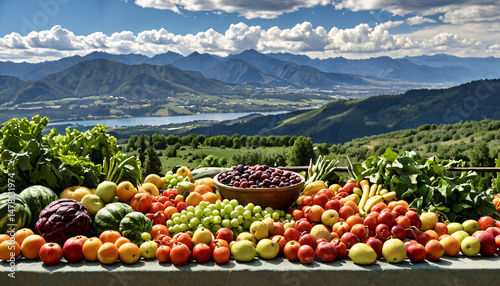 Fototapeta Naklejka Na Ścianę i Meble -  le paysage est rempli de légumes et fruits
