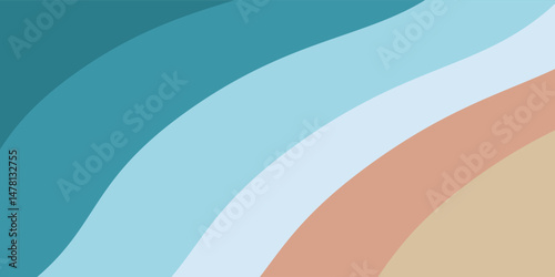 Abstract blue sea and beach summer background with paper waves and seacoast for banner, invitation, poster or web site design. Paper cut style, 3d effect imitation, space for text, EPS 10