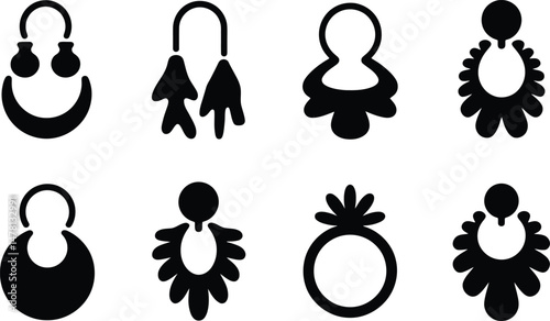 Black and white collection of various simple earrings designs for fashion and beauty