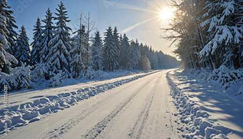 Le soleil brille à travers le paysage hivernal