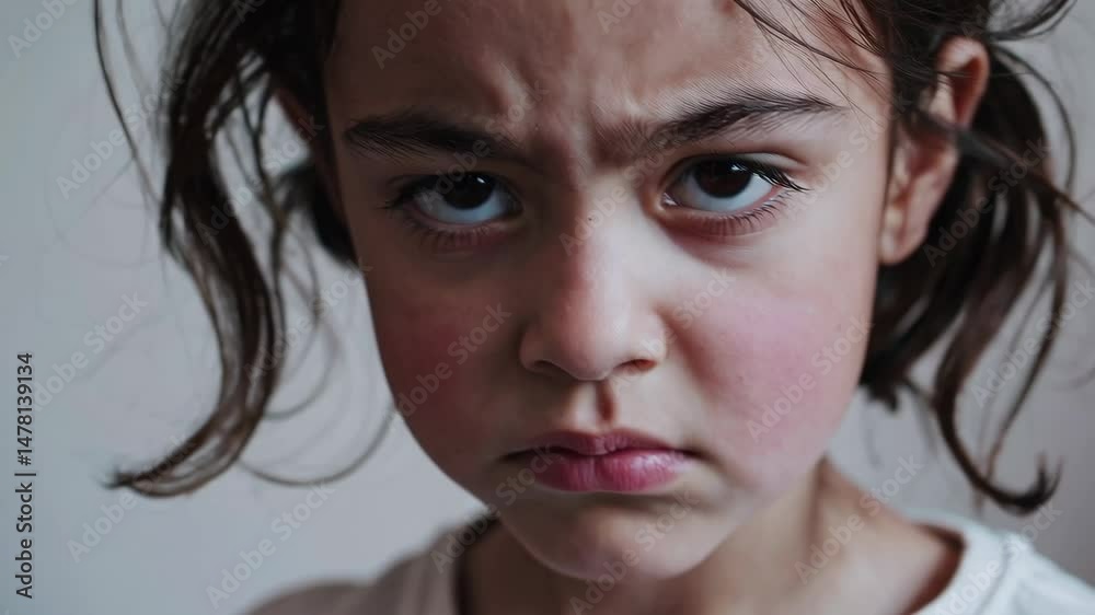 Intense emotions: child expressing determination and strength in closeup series Intense emotions: child expressing determination and strength in closeup series