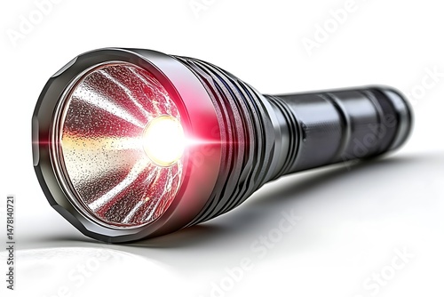 Modern flashlight emitting red beam