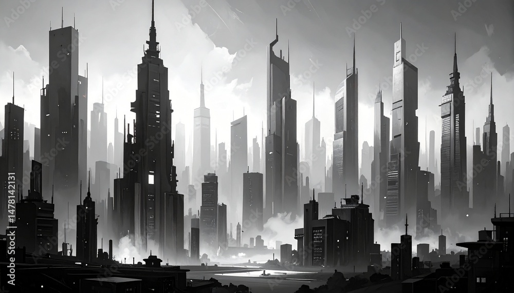 Fototapeta premium abstract grayscale cityscape a monochromatic view of a futuristic city