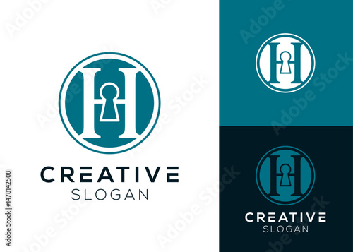 Letter H with keyhole inside circle logo design
