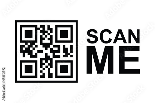 Centered black and white QR code with bold "SCAN ME" text on clean neutral background. Minimalist, high-contrast design for marketing materials, posters, or presentations. Professional, functional.