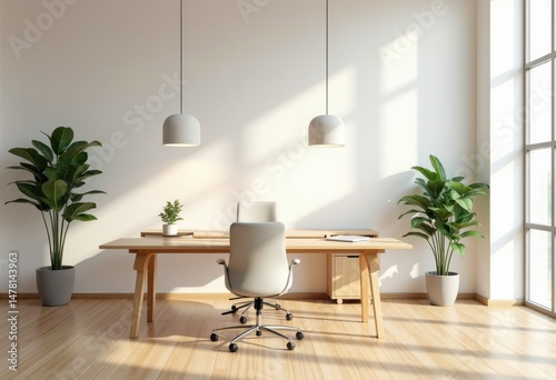 sleek minimalist office workspace design efficient layout mockup inspiration  interior  furniture  modern  desk  lighting  decor  architecture