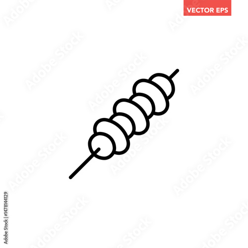 Black single Shish kebab on skewer line icon, simple meat in stick flat design pictogram, infographic vector for app logo web button ui ux interface isolated on white background
