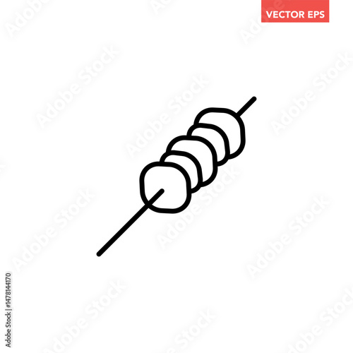 Black single Shish kebab on skewer line icon, simple meat in stick flat design pictogram, infographic vector for app logo web button ui ux interface isolated on white background