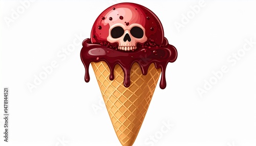 spooky horror ice cream cone with dark red toppings and skull decor